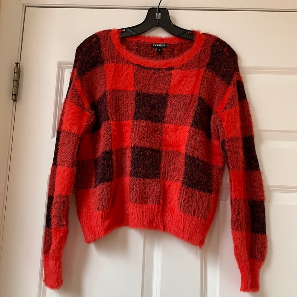 XS Express fuzzy plaid sweater